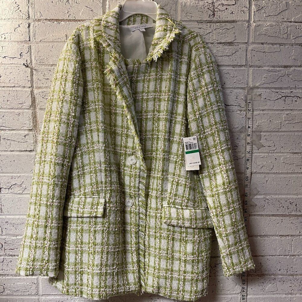 NWT Single Thread Lime Green White Tweed Jacket size Large